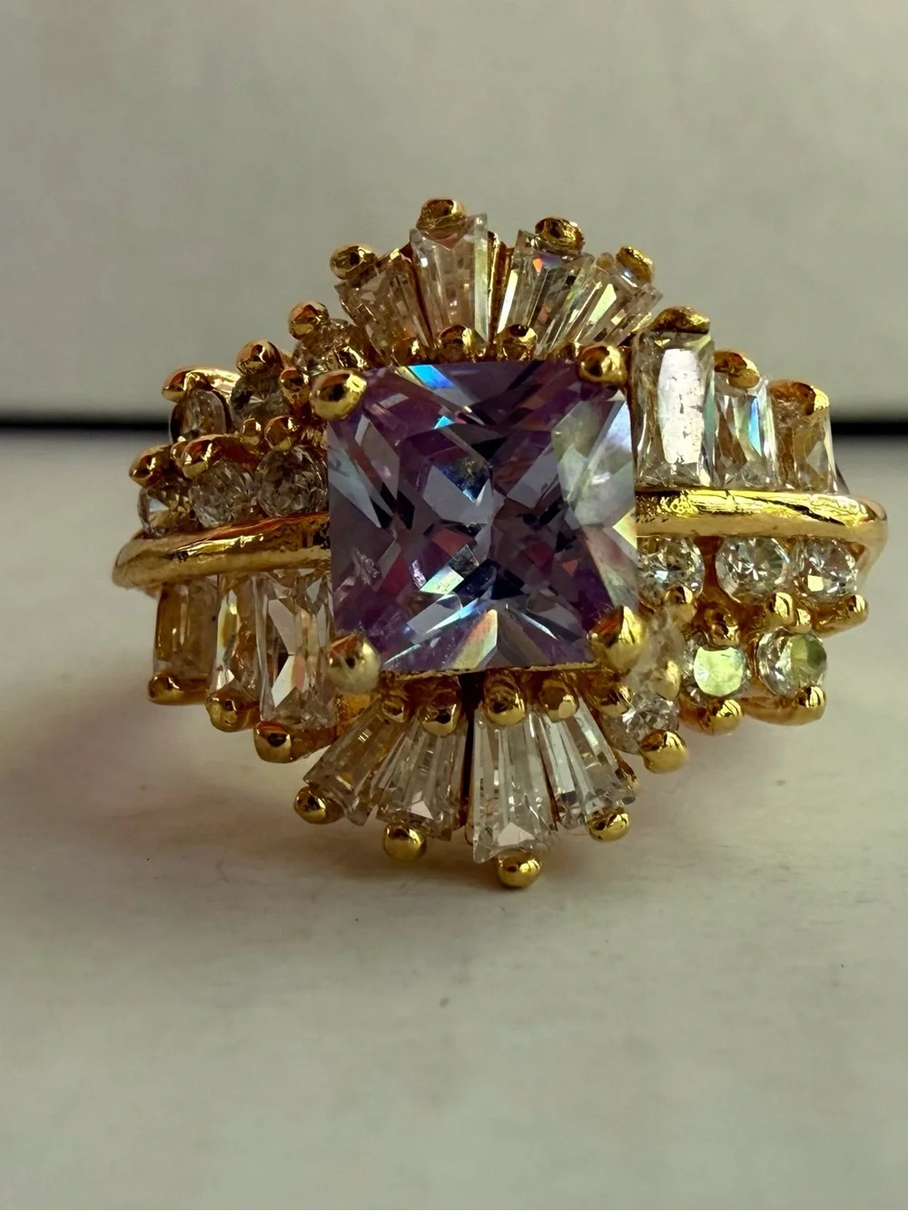 Size 8 Gold-Plated Statement Ring featuring a Purple Swarovski Crystal